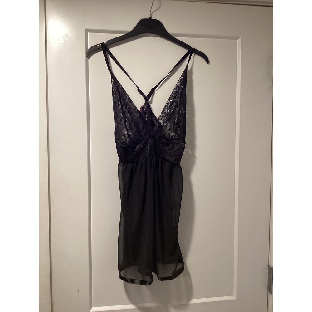 Avidlove Black Lace Mesh Babydoll Chemise Lingerie Nightgown Medium